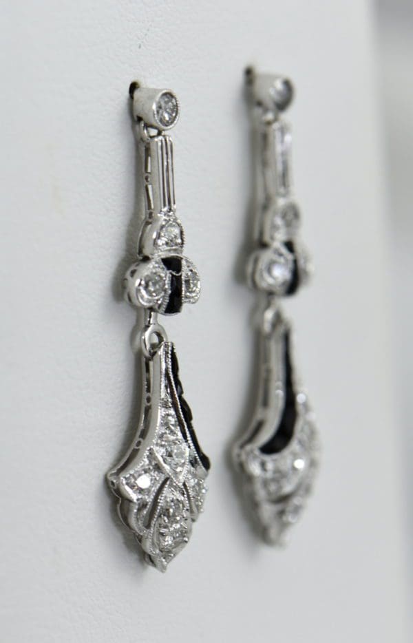 Original Art Deco Platinum Diamond Calibre Onyx Flapper Earrings 2.JPG