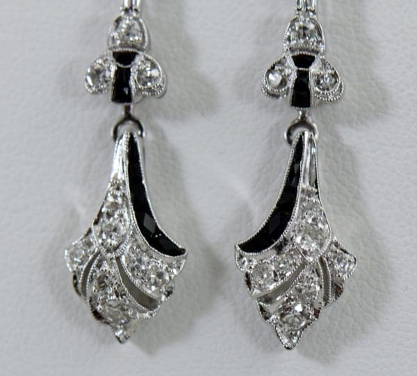 Original Art Deco Platinum Diamond Calibre Onyx Flapper Earrings 4.JPG