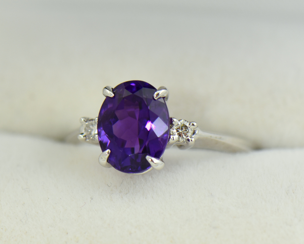White Diamond and Purple Enamel Lotus Ring - Element 79 Contemporary Jewelry