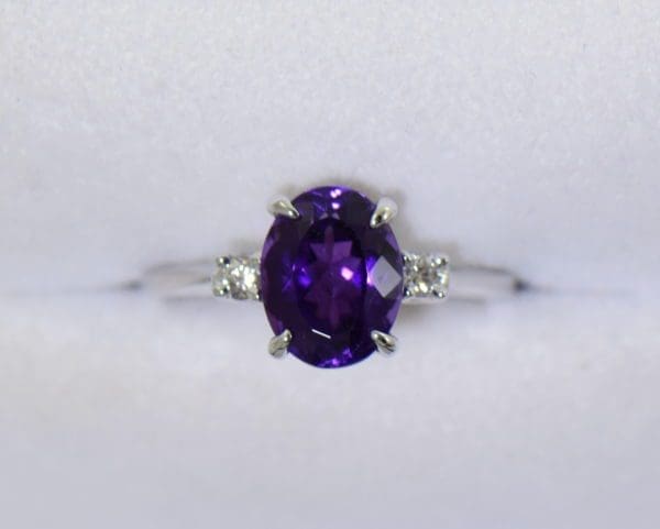 Siberian Color Amethyst Simple 3 Stone Ring White Gold 3.JPG