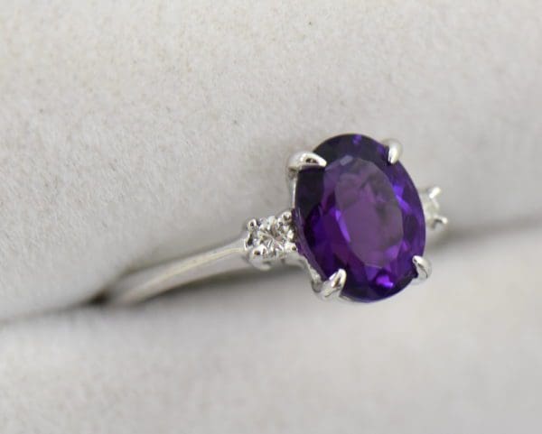 Siberian Color Amethyst Simple 3 Stone Ring White Gold