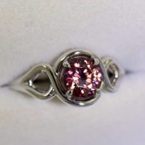 Swirly White Gold Ring with Round Tanzanian Purplish Pink Zircon 5.JPG