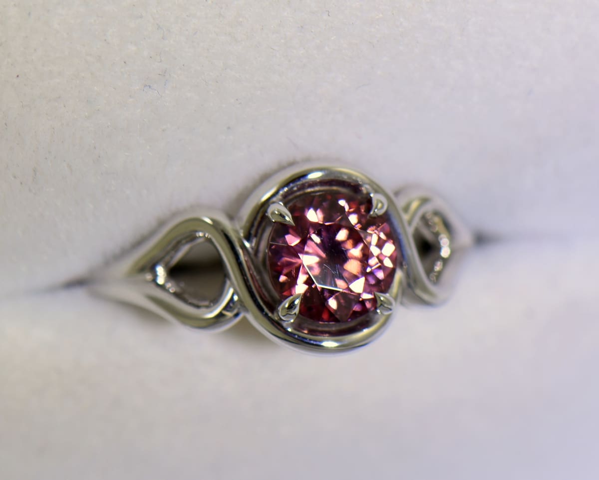 Woven White Gold Ring with Purple Pink