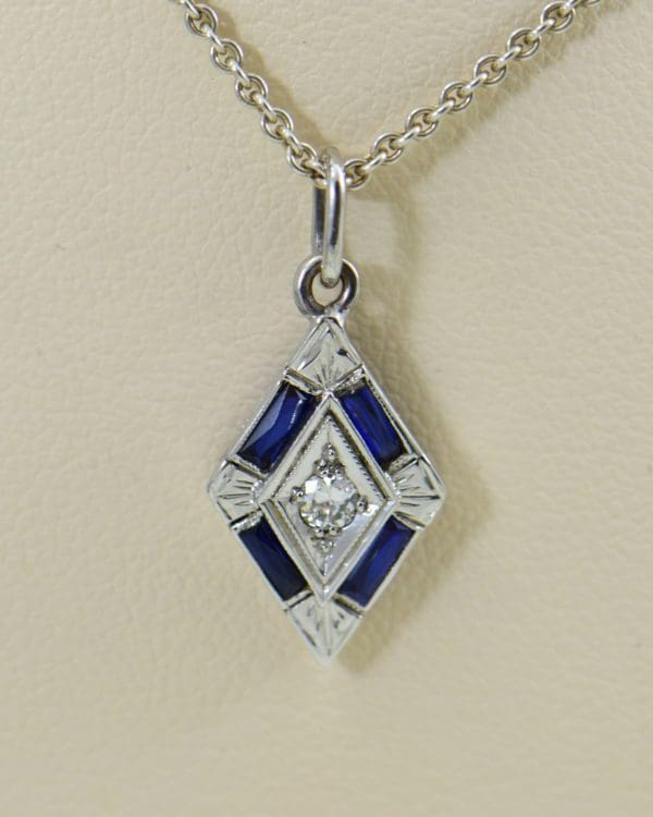 deco trapezoid pendant with diamond and blue sapphires 2.JPG