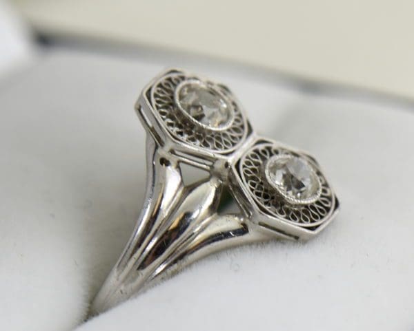 Art Deco Hexagon 2 stone Diamond Ring in Plat and White Gold 2.JPG