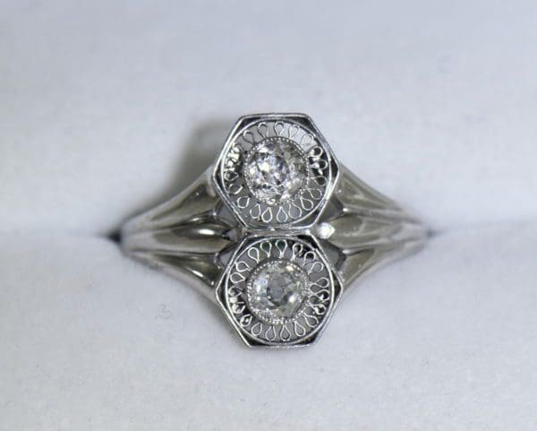 Art Deco Hexagon 2 stone Diamond Ring in Plat and White Gold 4.JPG