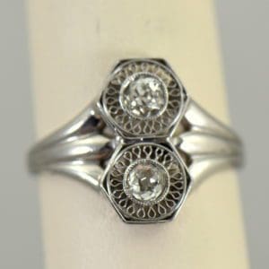 Art Deco Hexagon 2 stone Diamond Ring in Plat and White Gold 7.JPG