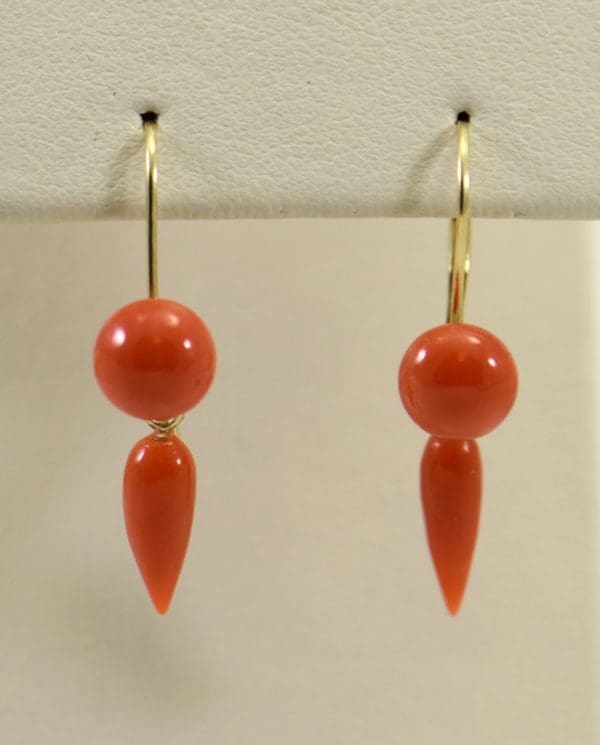 Art Deco Yellow Gold Meditteranean Red Coral Lavalier Earring Set 4.JPG