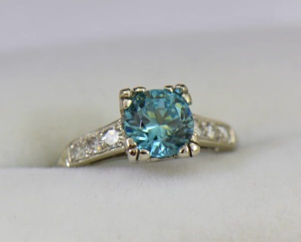 Blue Zircon Platinum Art Deco Ring with fishtail prongs.JPG