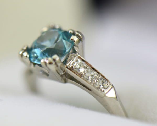 Blue Zircon Platinum Art Deco Ring with fishtail prongs 2.JPG