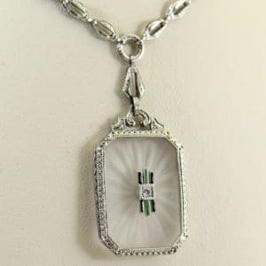 Camphor Glass Diamond Enamel and engraving necklace art deco circa 1930.JPG