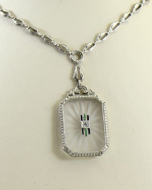 Camphor Glass Diamond Enamel and engraving necklace art deco circa 1930 3.JPG
