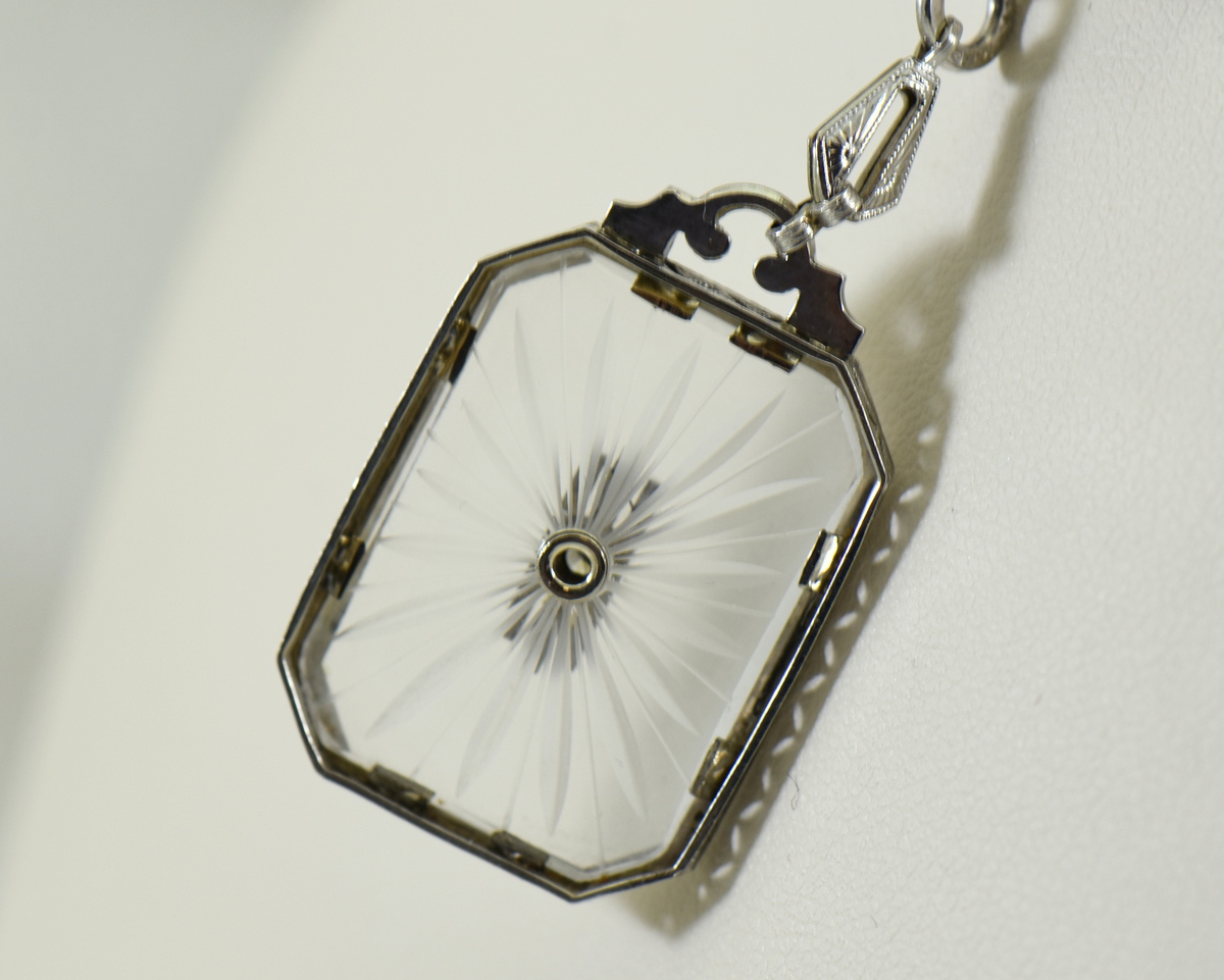 Art Deco Style 18K White Gold Diamond and Sapphire Necklace – The Antique  Parlour
