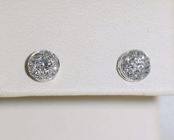 Deco Old European Cut Diamond Halo Stud Earrings in White Gold 4.JPG