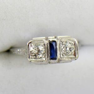 Diamond Synthetic Sapphire Die Struck Art Deco 2 stone ring 3.JPG