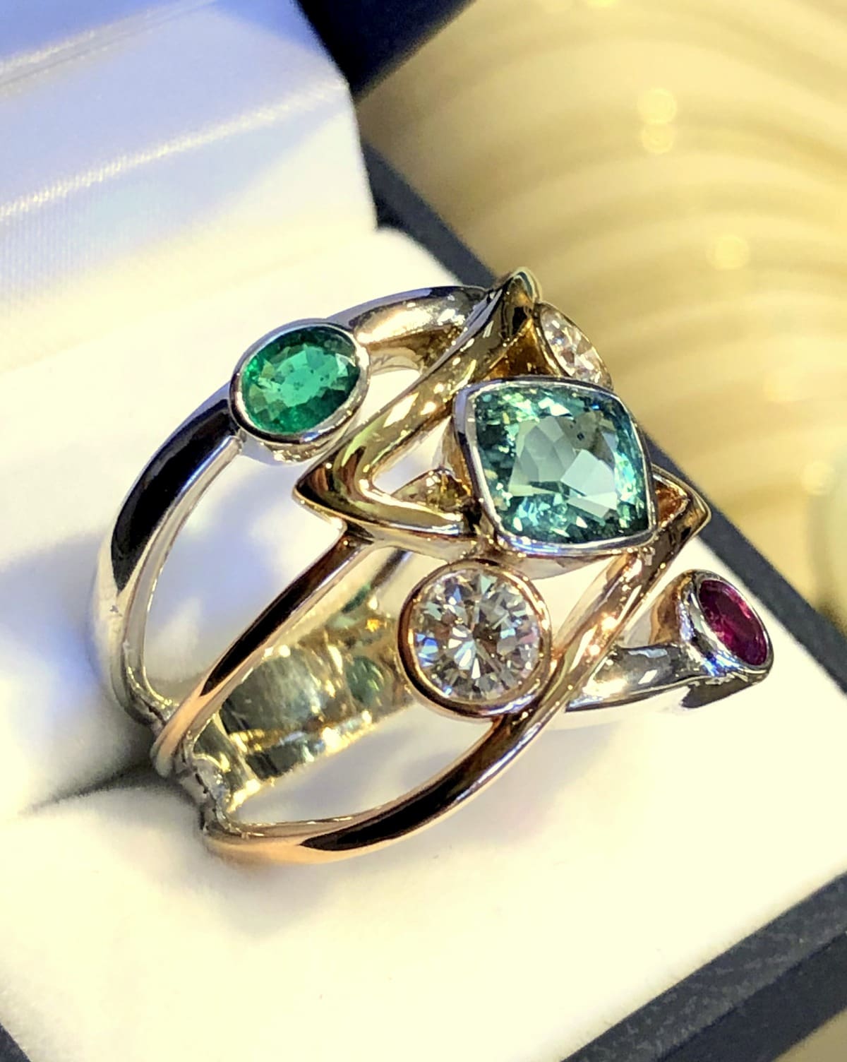 Custom Freeform Mother s Ring in Tricolor Gold Exquisite Jewelry
