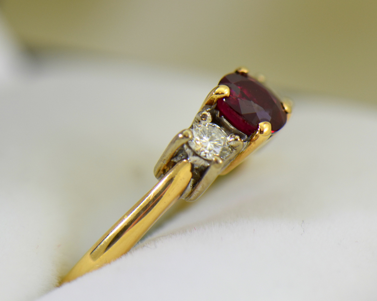 Open Ring With Beautiful Leaf diamond Design With Ruby In 14K Yellow Gold |  Fascinating Diamonds