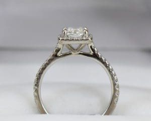 GIA certified .70ct princess cut diamond halo engagement ring 2.JPG View of the Set of a Princess Cut Diamond Engagement Ring