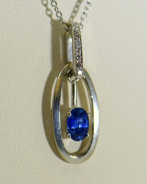 Modern Estate Oval Blue Sapphire Diamond Pendant with movable white gold frame 4.JPG