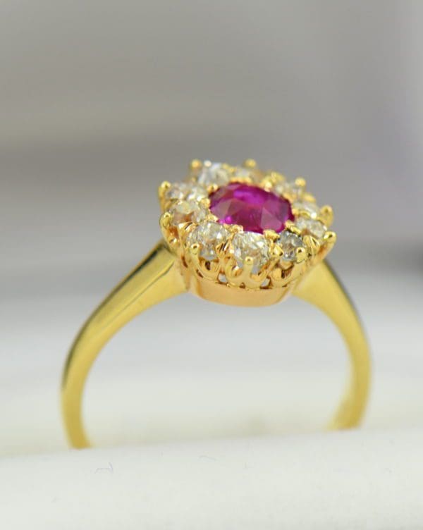 Unheated Ruby Mine Cut Diamond Victorian Halo Ring in yellow gold 6.JPG