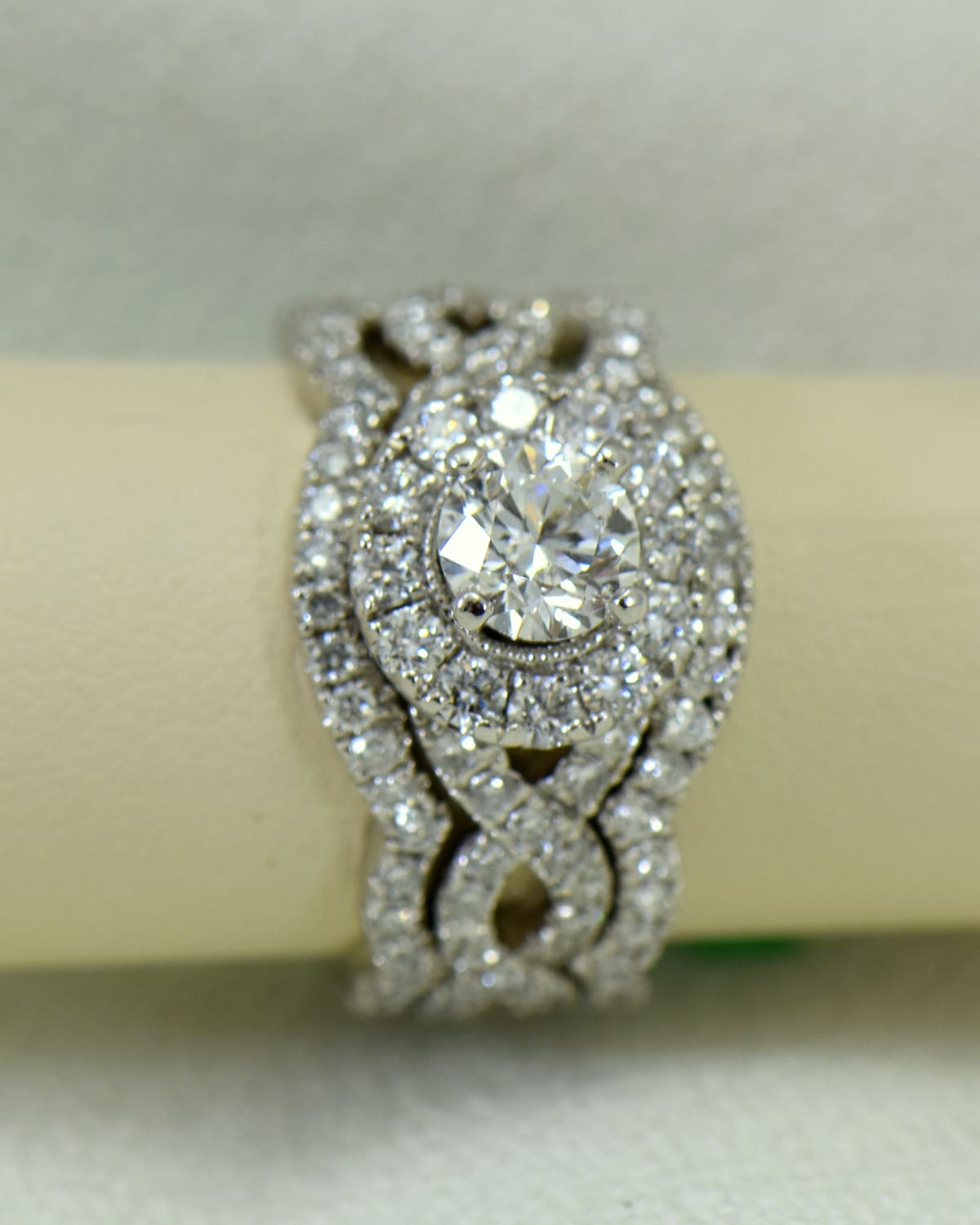 Estate Neil Lane 3 Ring Round Halo Bridal Set in White Gold