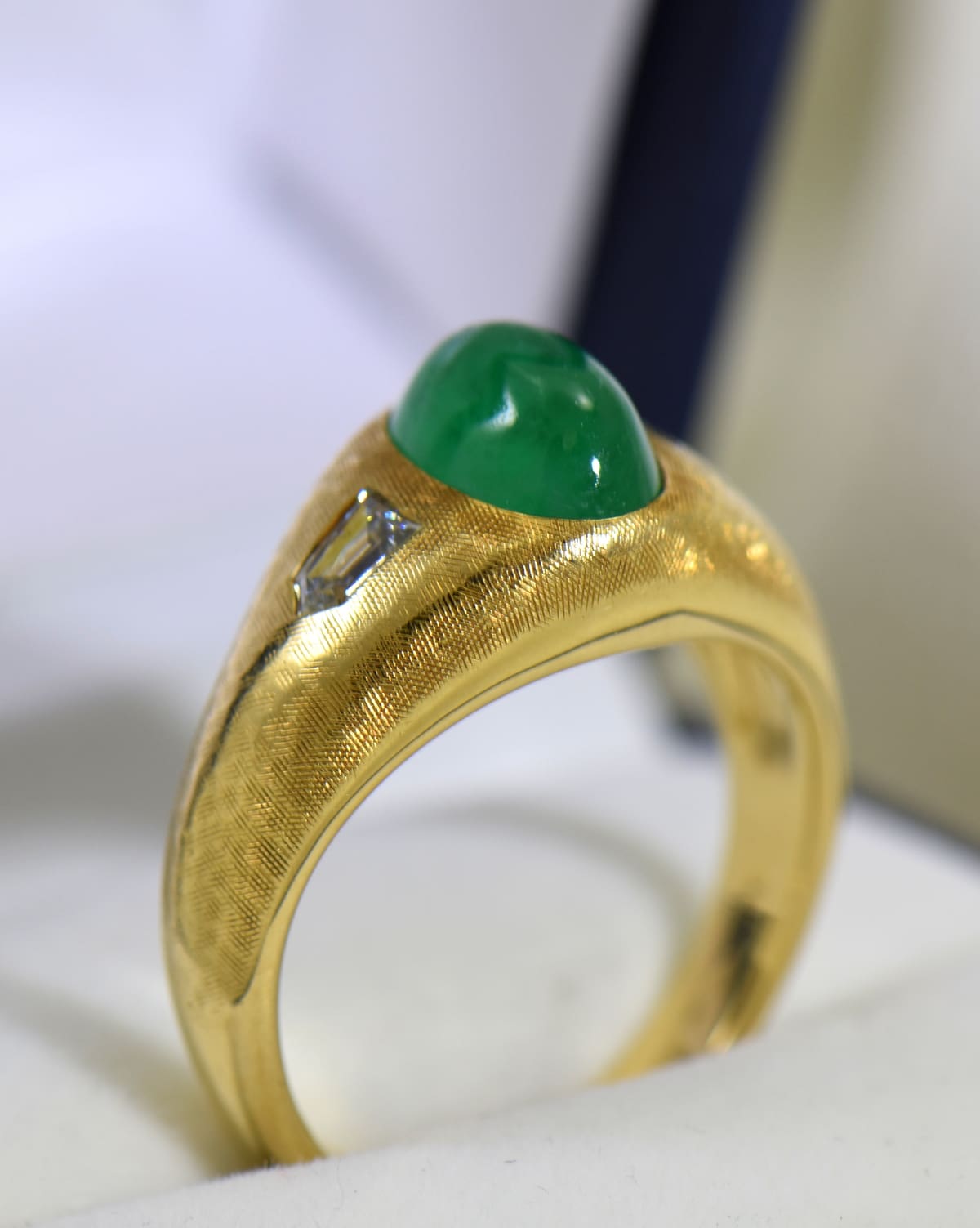 Vintage Jabel Men s Ring with Cabochon Emerald Bullet Diamonds