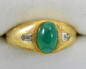 Men's Vantage Emerald Ring Supported by Two Bullet Diamonds