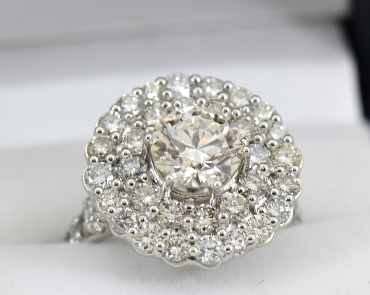 Round Fancy Cut Morganite & Diamond Double Halo Ring – Park City Jewelers