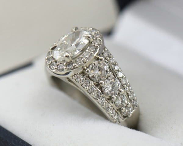 Susans 1.50ct Oval Diamond Platinum Halo Ring with 3 row Diamond Shank GIA D SI2 5.JPG