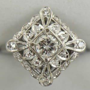 Vintage Diamond Ring .50ct Center Diamond with filigree details in white gold 3.JPG
