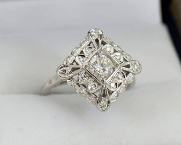 Vintage Diamond Ring .50ct Center Diamond with filigree details in white gold 4.JPG