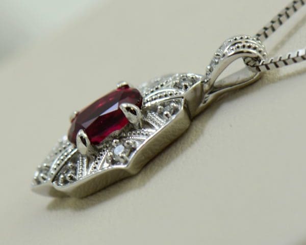 custom vintage style white gold pendant earring set with burmese jedi red spinels.JPG