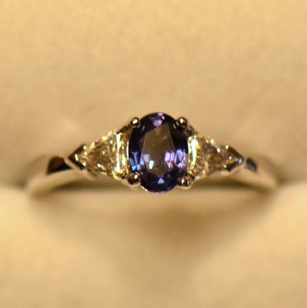 Brazilian alexandrite .63ct trillion diamond ring white gold 3 incandescent.JPG