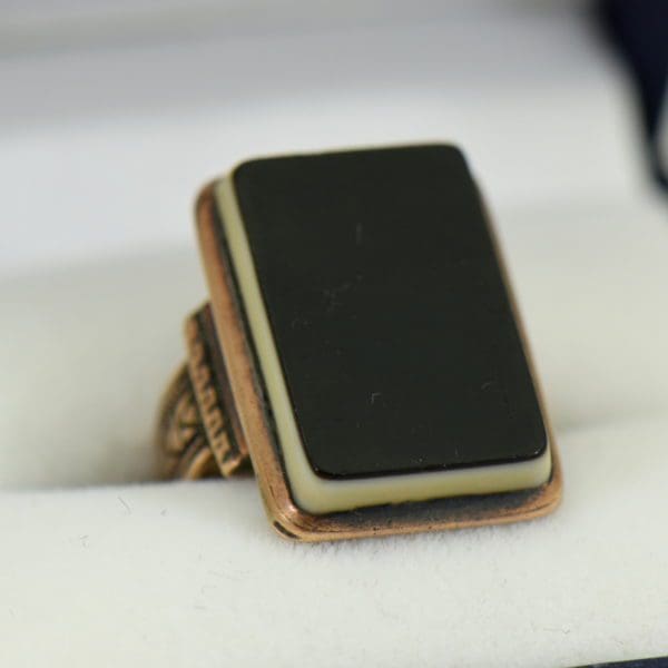 Victorian Rose Gold Mourning Ring with Black Agate Tablet.JPG