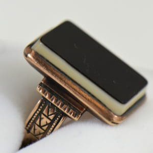Victorian Rose Gold Mourning Ring with Black Agate Stone