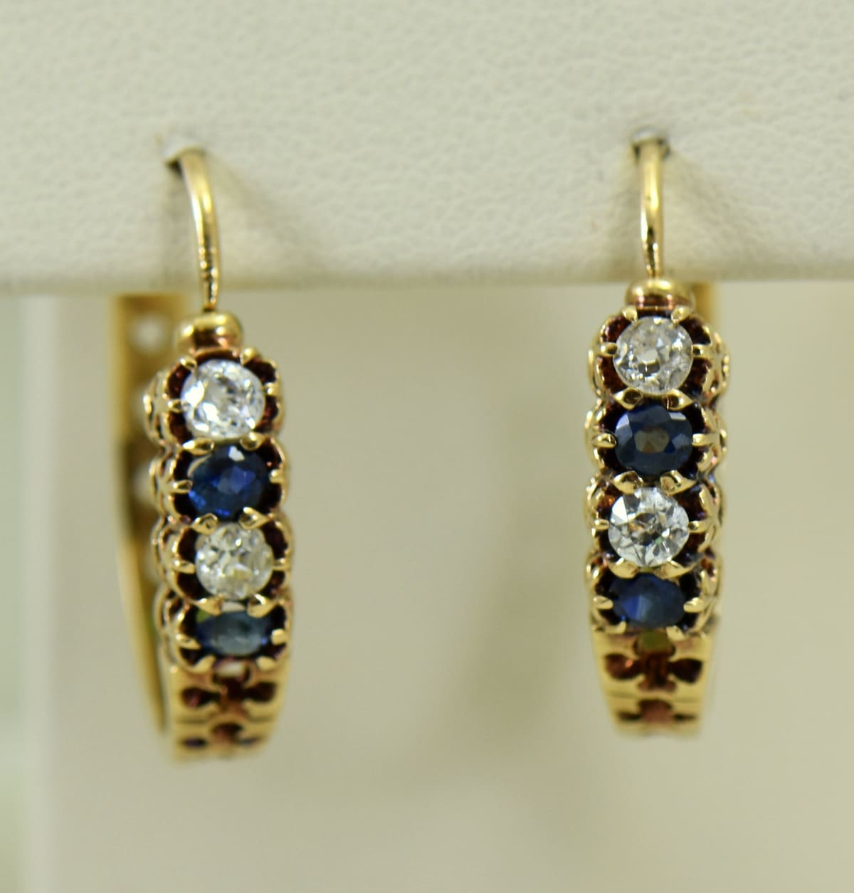 Rare Victorian Gold Hoop Earrings with Sapphires Diamonds