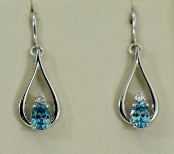 custom blue zircon and diamond dangle earrings 14kw.JPG