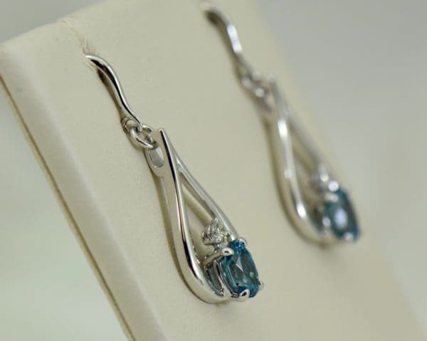 custom blue zircon and diamond dangle earrings 14kw 3.JPG