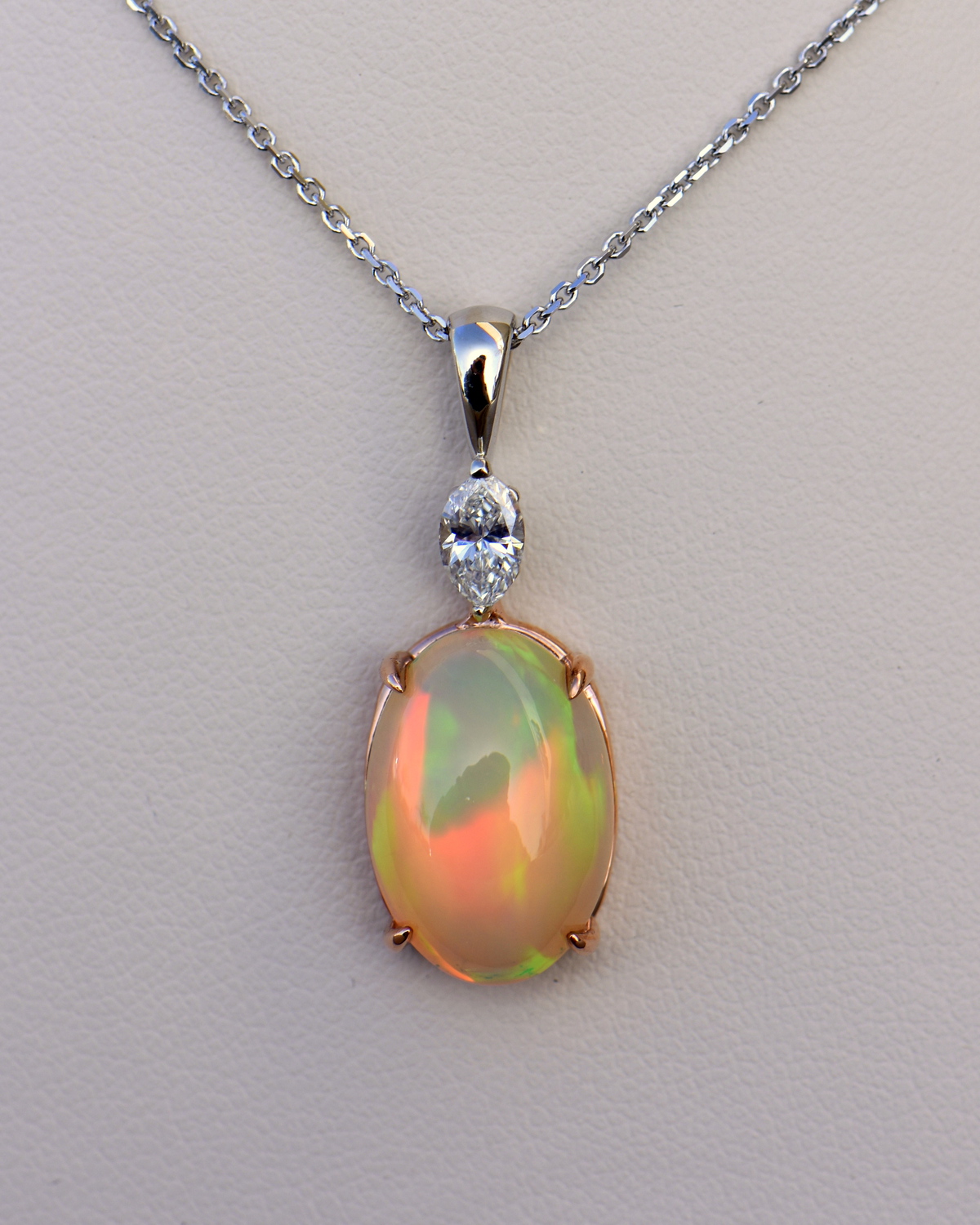 Prismatic Opal & Diamond Pendant in Two Tone Gold