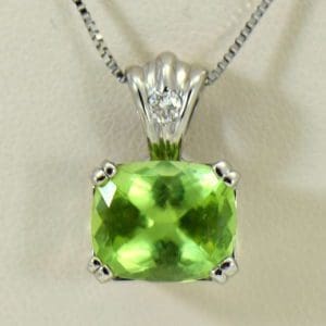 Pakistani Cushion Cut Mint Peridot Diamond pendant white gold.JPG