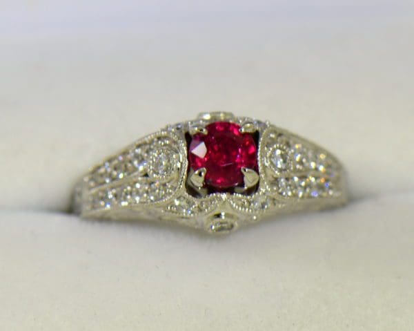 art deco style natural ruby and diamond ring in white gold.JPG