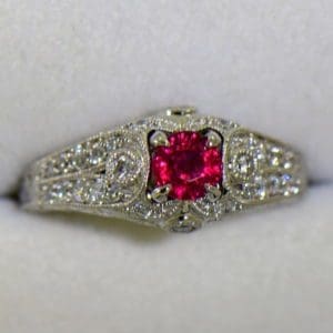 art deco style natural ruby and diamond ring in white gold 2.JPG