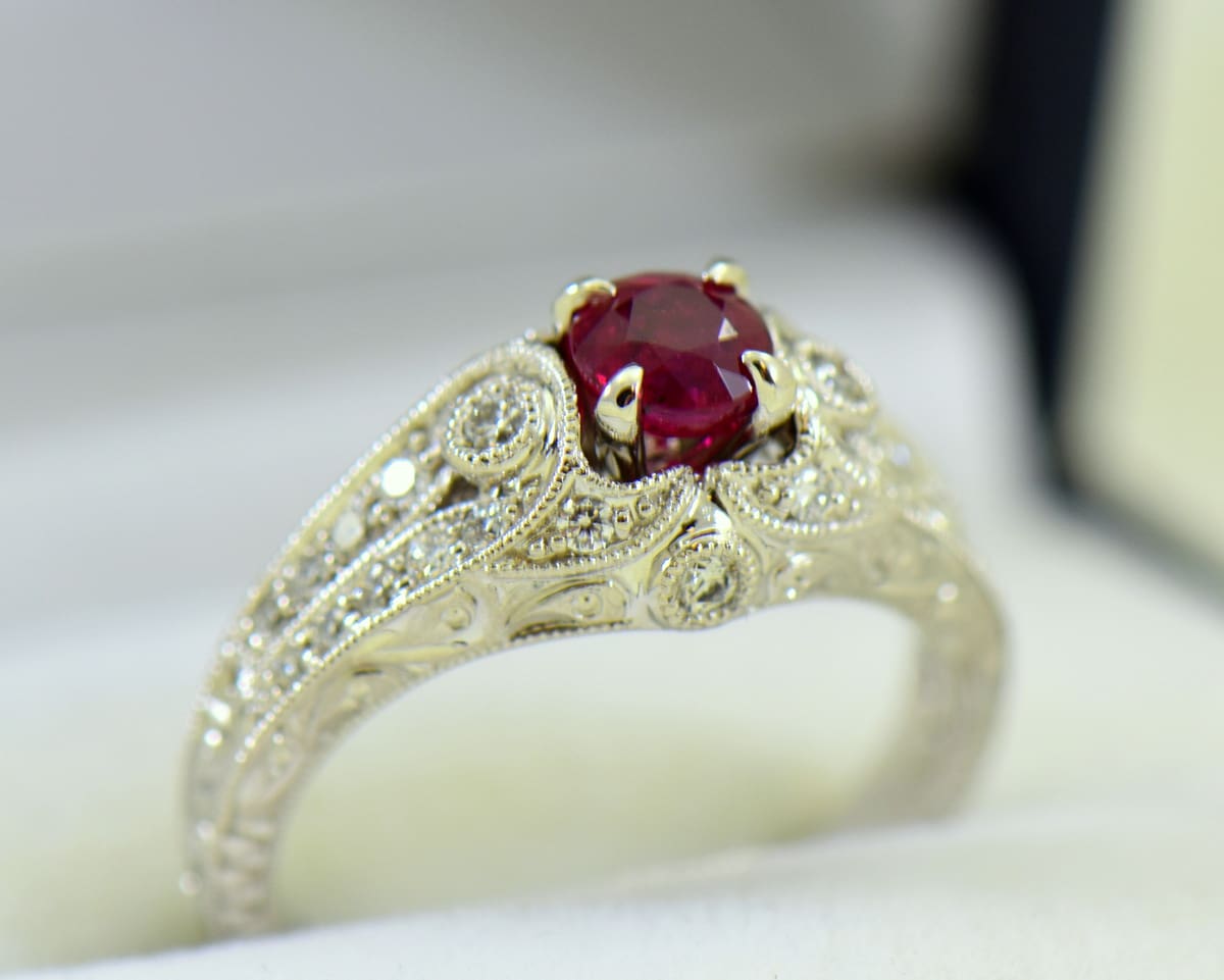 Art Deco Style Natural Ruby Diamond Ring Exquisite Jewelry for