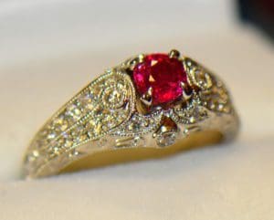A Natural Ruby and Diamond Ring in White Gold