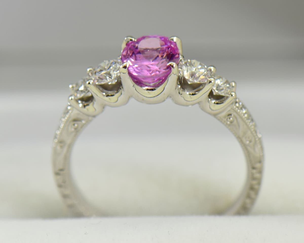 Bubblegum Pink Sapphire Diamond 5 Stone Ring Exquisite Jewelry