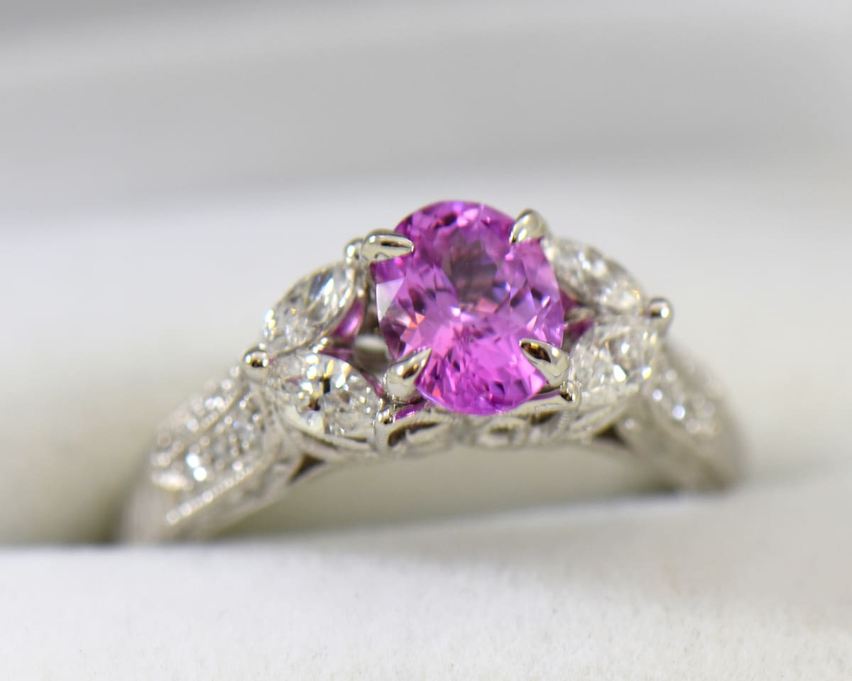 Orchid Pink Lavender Sapphire set in Deco Inspired Ring
