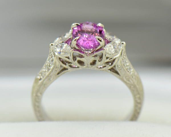 orchid pink sapphire and marquise diamond engangement ring in carved white gold 2.JPG