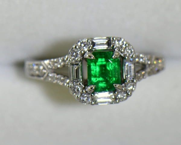 radiant cut natural emerald in baguette diamond halo engagement ring 6.JPG