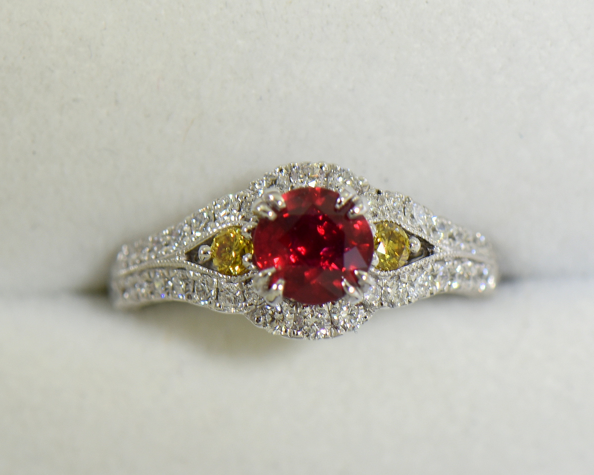 vintage style natural ruby ring with white yellow diamonds 2.JPG