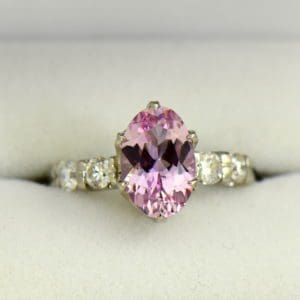 Natural Pink Topaz birthstone Diamond Engagement Ring